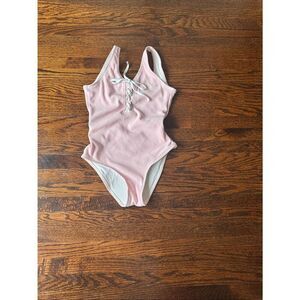 Spelndid ribbed Lace-Up One-Piece Swimsuit in Light Pink